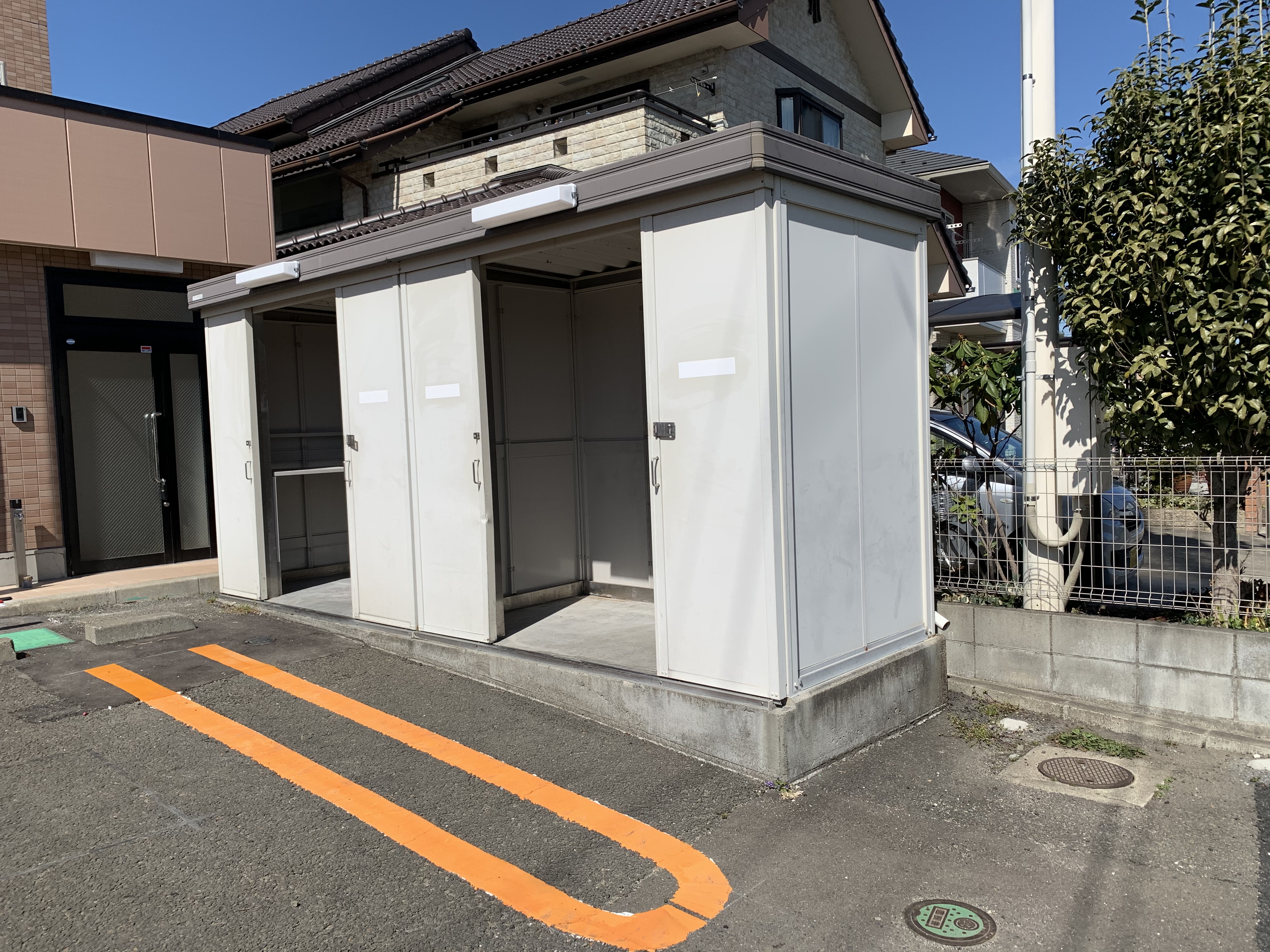 コインパーキング横屋外スチール物置、東側A区画、２４時間自己搬入、保育園隣接（写真右側）|宮城県仙台市青葉区の空きスペース｜レンタル収納 - モノオク
